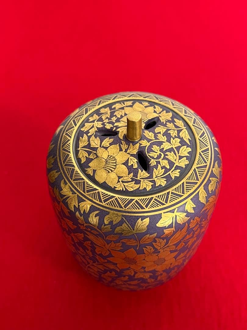 人間国宝 吉田美統 『紫釉金襴 花唐草文 香炉』管理Y37 真作保証