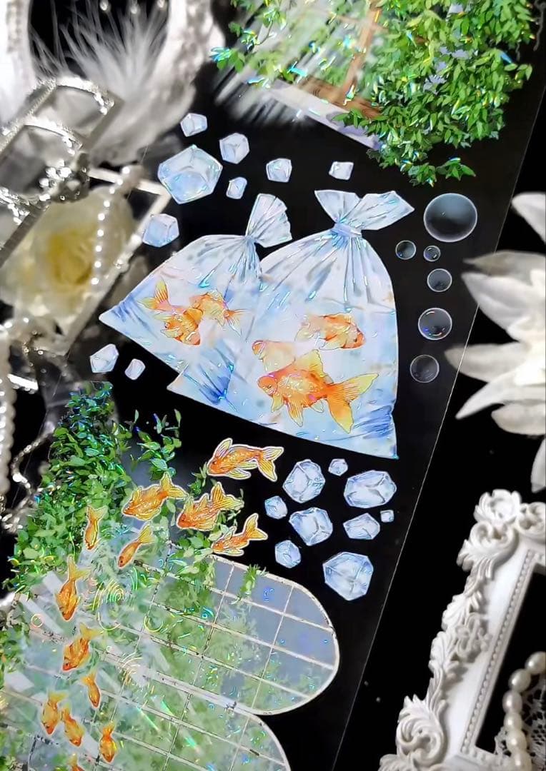 海外マスキングテープ巻売り 夏日汽水 金魚 装飾マスキングテープ