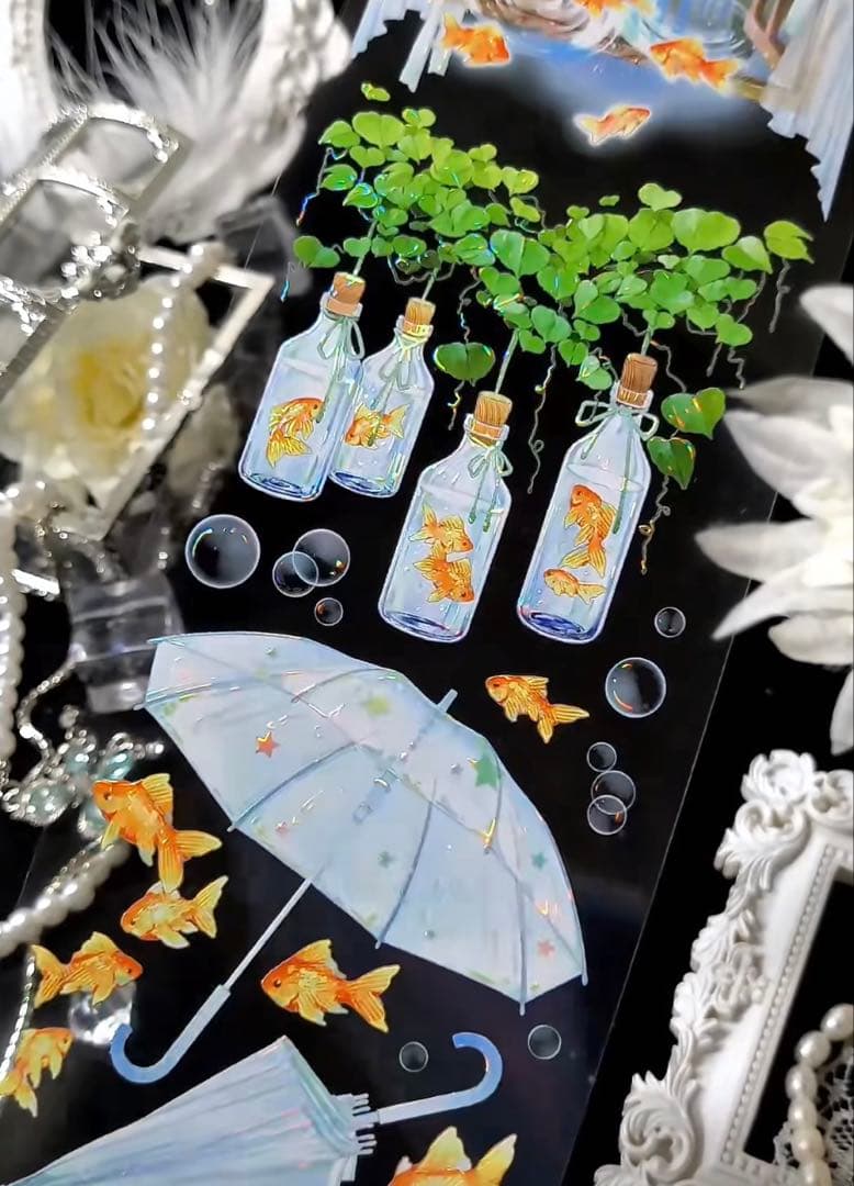 海外マスキングテープ巻売り 夏日汽水 金魚 装飾マスキングテープ