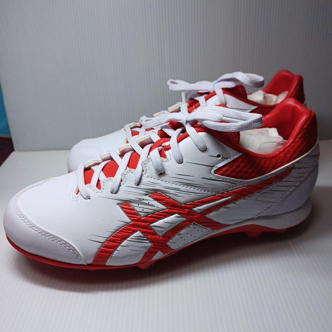 ASICS スパイクシューズ ホワイト/レッド　2５cm　金具スパイク　箱付き