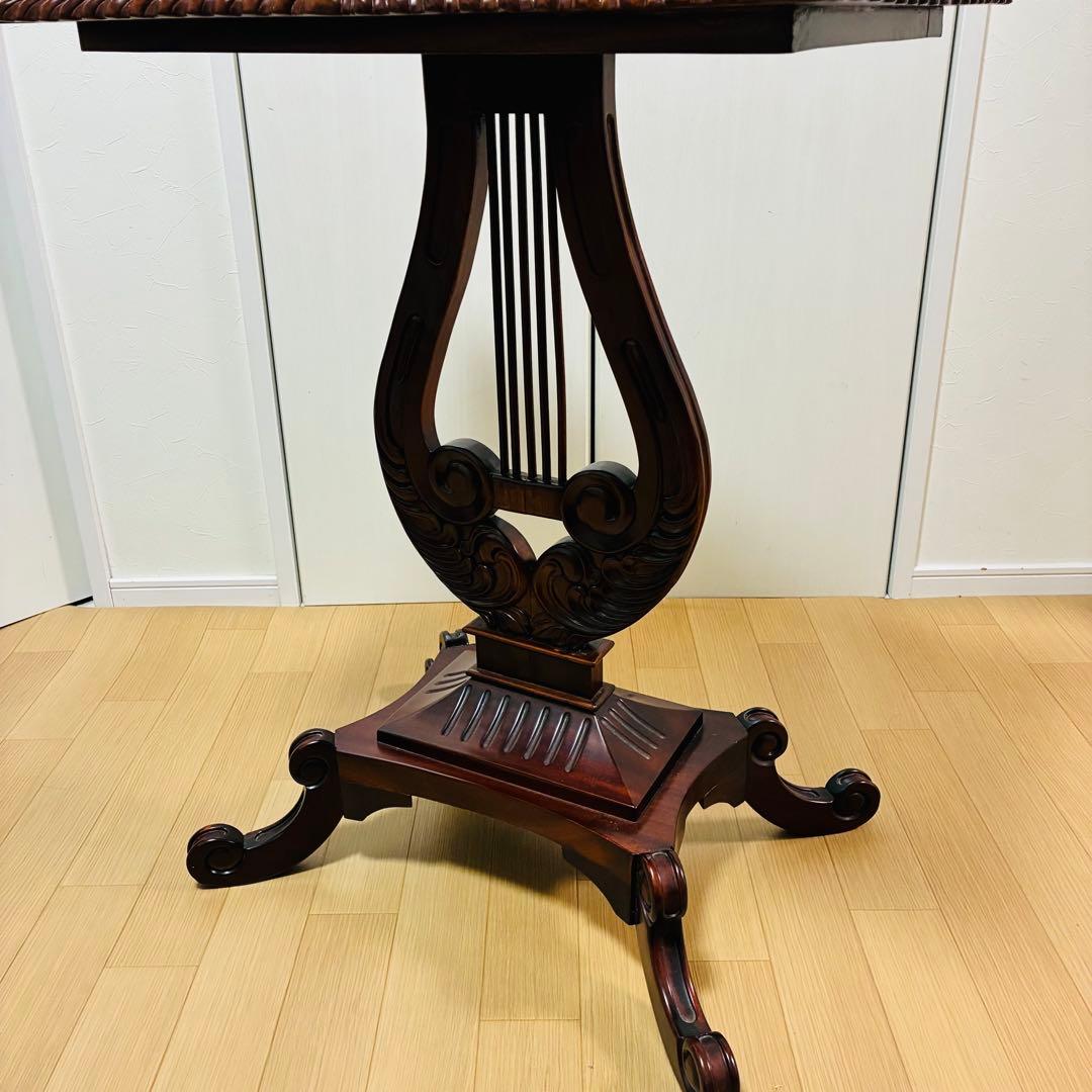 【希少】英国　イギリス　マホガニー　ハープ型　サイドテーブル　ヴィンテージ　猫脚