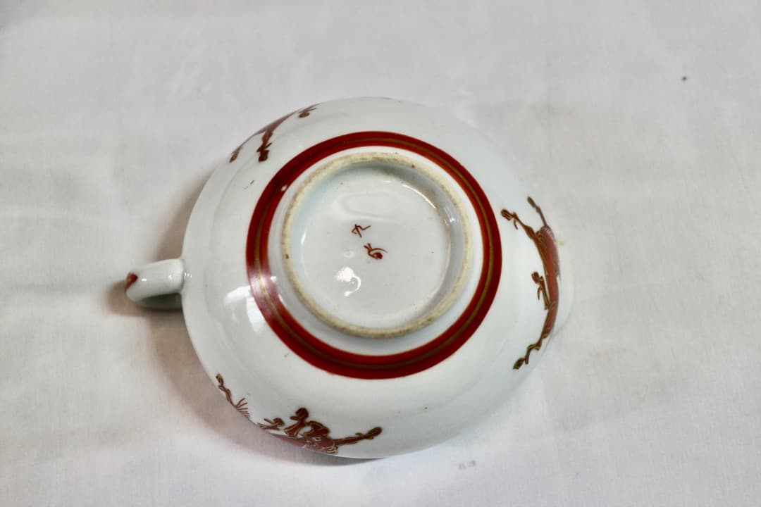 九谷焼 古九谷 赤九谷 馬絵 牛絵 茶器セット 煎茶道具 金彩 共箱有り