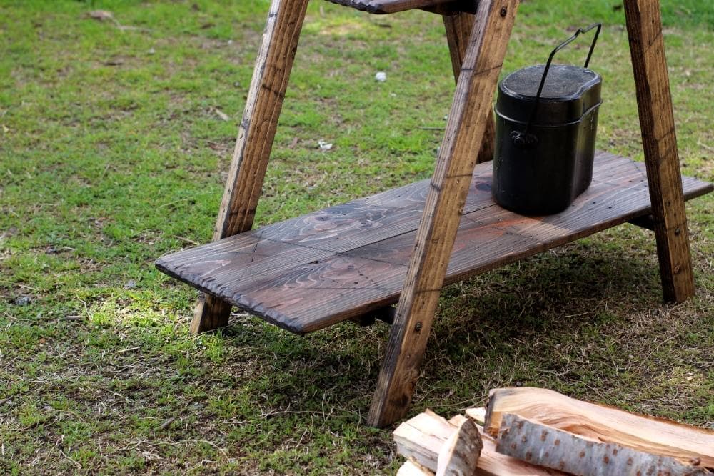 折りたたみ2段ラック　アンティーク風　ダメージ　エイジング　キャンプ　アウトドア