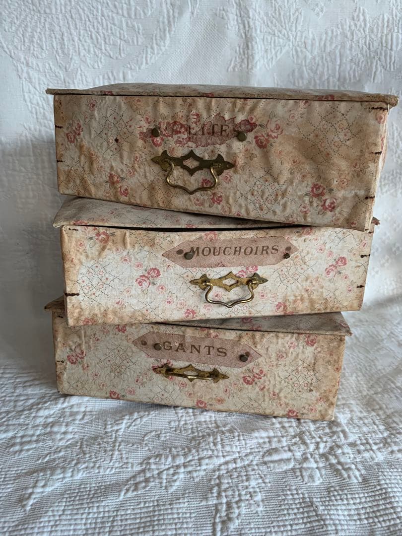 フランスアンティークローズ柄ファブリックカルトナージュドロワー※ピンクラベル
