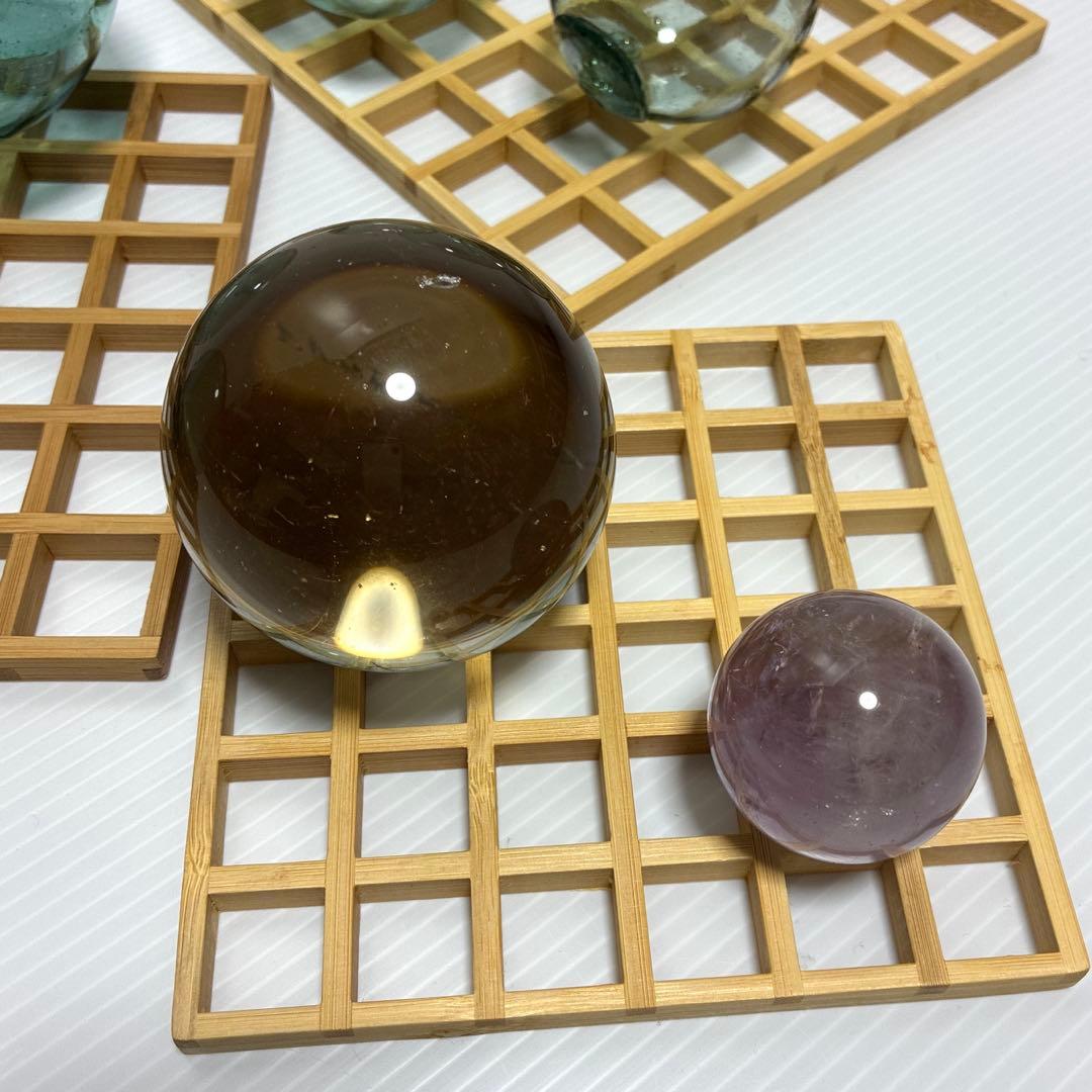 《浮玉　パワーストーン　水晶　木製台座》置物飾り物インテリア装飾　風流　10点