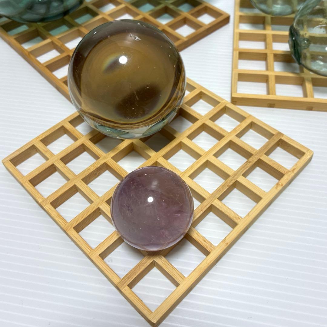 《浮玉　パワーストーン　水晶　木製台座》置物飾り物インテリア装飾　風流　10点