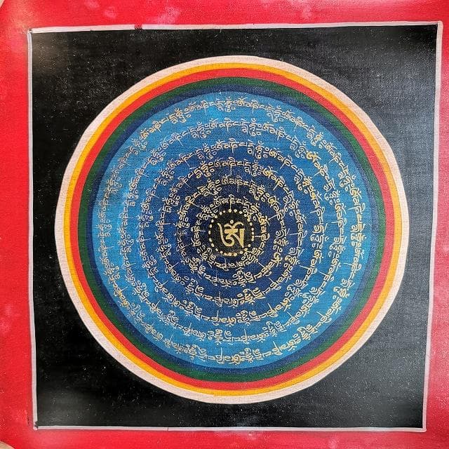 オンマニペメフム　マントラ　曼荼羅　ラスタカラー　：　タンカ　仏画（額縁なし）