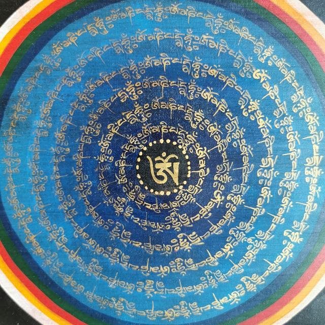 オンマニペメフム　マントラ　曼荼羅　ラスタカラー　：　タンカ　仏画（額縁なし）