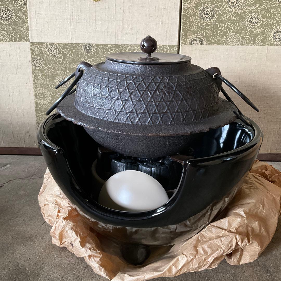 演　桜川地紋　平丸羽釜　釜師　清光作　風炉型電熱器　創巧の野々田