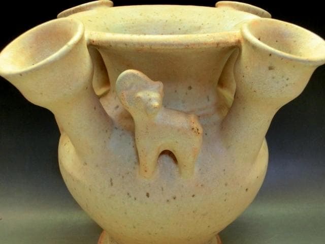 壷●唐物白釉珍獣多口瓶 古い花器 花生け 壺 古玩 中国 時代物 骨董品 希少■