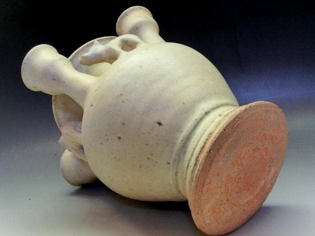 壷●唐物白釉珍獣多口瓶 古い花器 花生け 壺 古玩 中国 時代物 骨董品 希少■
