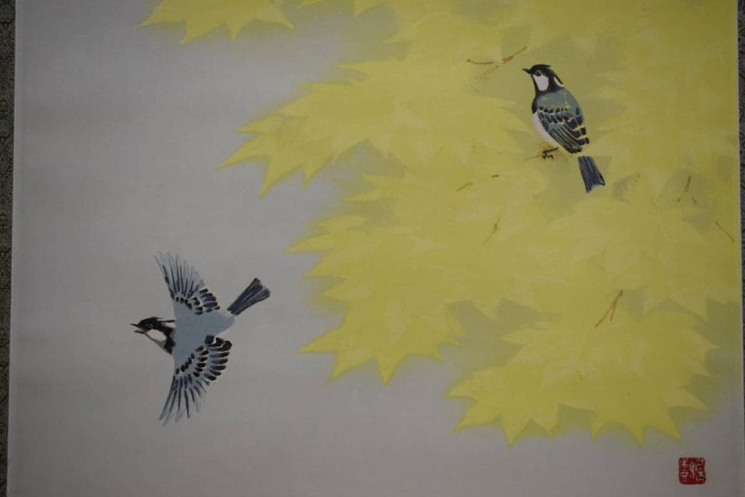 複製/野々内良樹/鳥花遊禽図/工芸/リトグラフ/桐共箱付/布袋屋掛軸HE-648