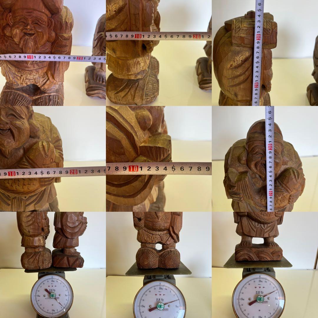 明治期 木彫 恵比寿大黒像 一対 商売繁盛 福神像 高さ35cm◎古美術 庵々