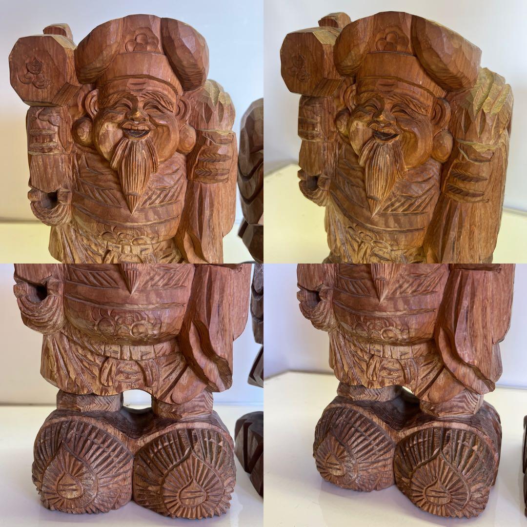 明治期 木彫 恵比寿大黒像 一対 商売繁盛 福神像 高さ35cm◎古美術 庵々