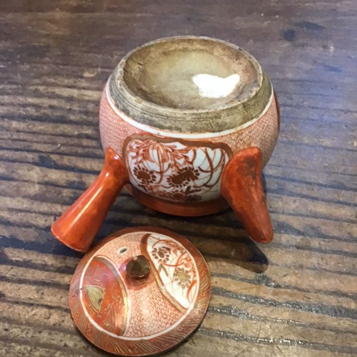 小野窯　赤絵細密唐人画急須　江戸時代