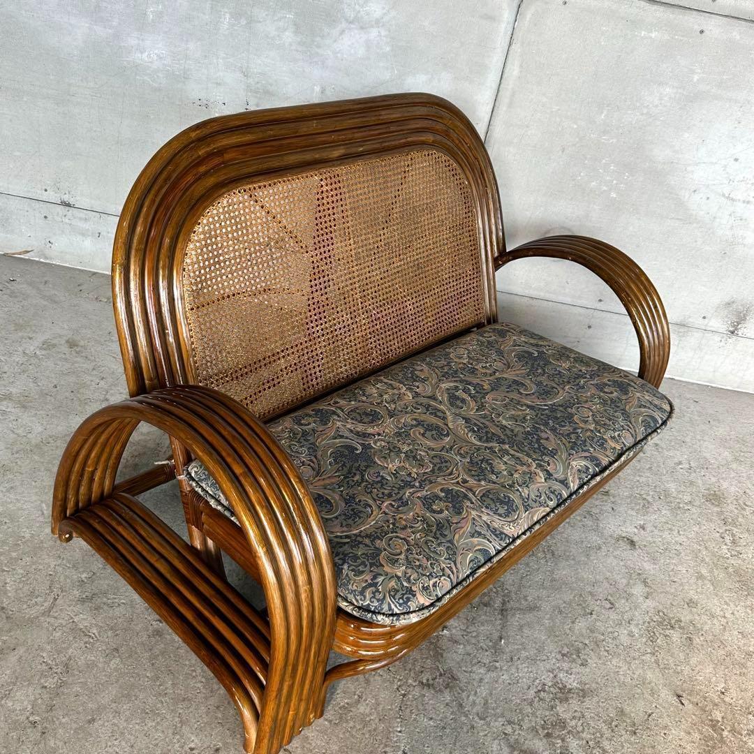 ✿アジアンリゾートポップ✿籐フレーム 2人掛け　ラブソファ　オールドラタン