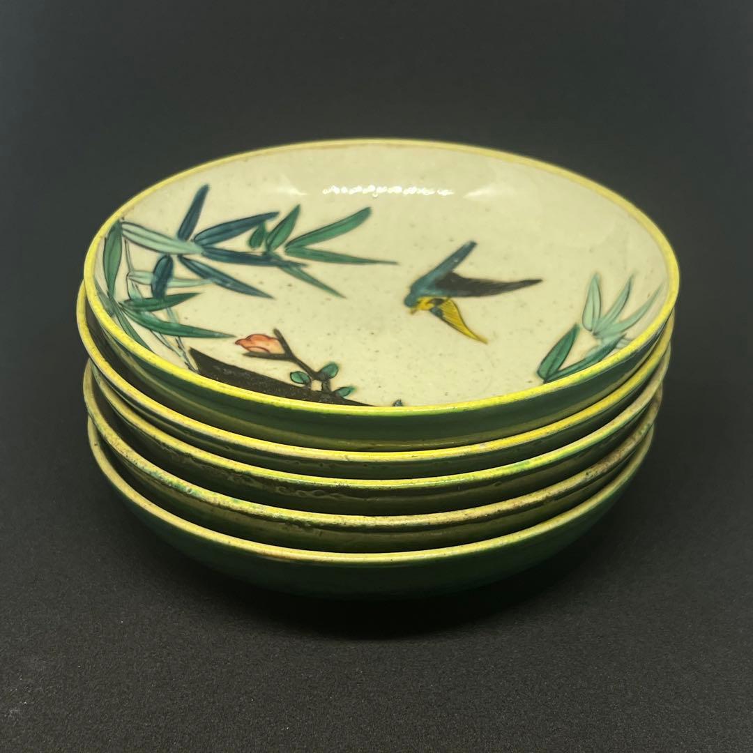 九谷 焼 花鳥 皿 5客 美術品 骨董