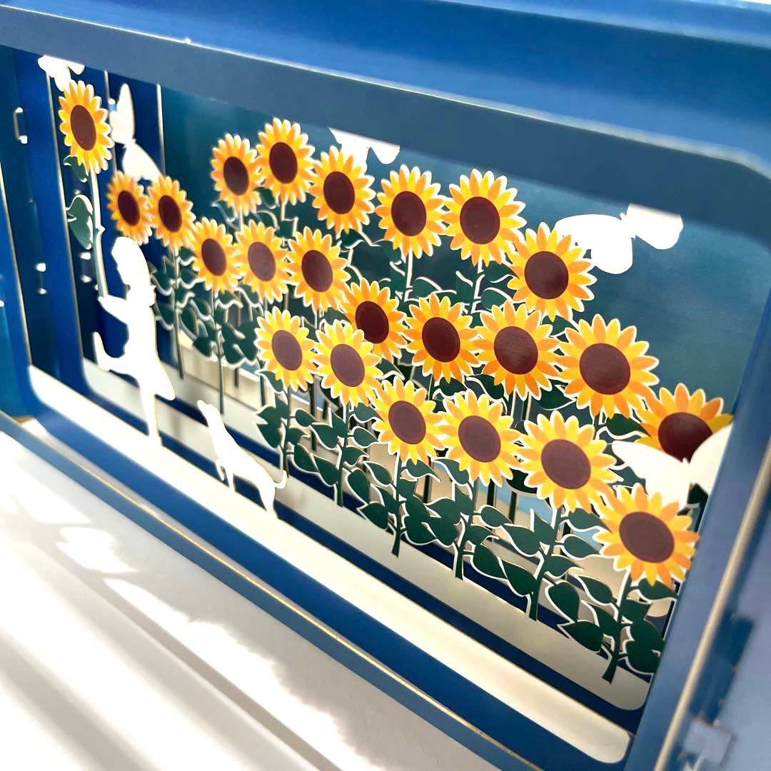 イギリス　グリーティングカード　立体　3D ヒマワリ ネコ　ひまわり畑