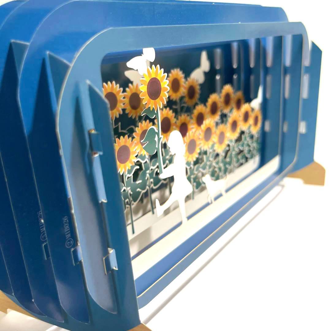 イギリス　グリーティングカード　立体　3D ヒマワリ ネコ　ひまわり畑