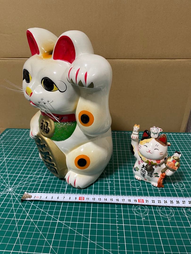 2体セット　招き猫　陶器製　昭和レトロ　大(貯金箱)