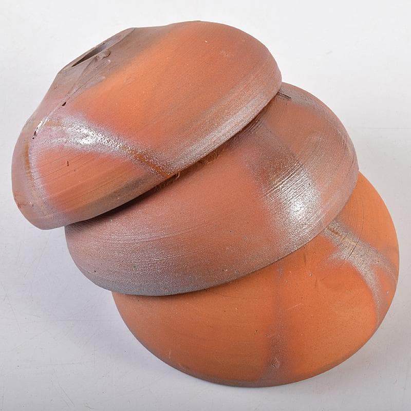 備前焼　人間国宝　藤原雄作　緋襷向付　五客　共箱　M　R8675