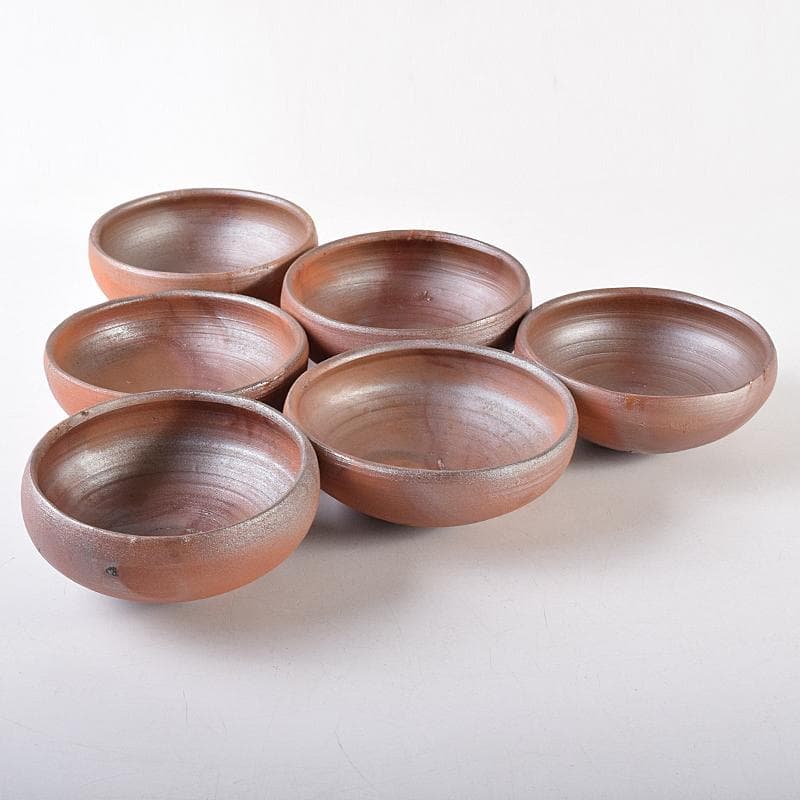 備前焼　人間国宝　藤原雄作　緋襷向付　五客　共箱　M　R8675