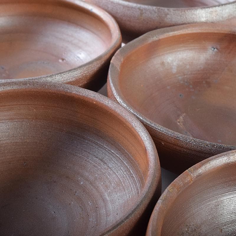 備前焼　人間国宝　藤原雄作　緋襷向付　五客　共箱　M　R8675