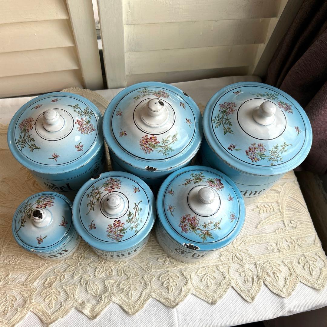 フランスアンティーク　ホーローキャニスター6 個set