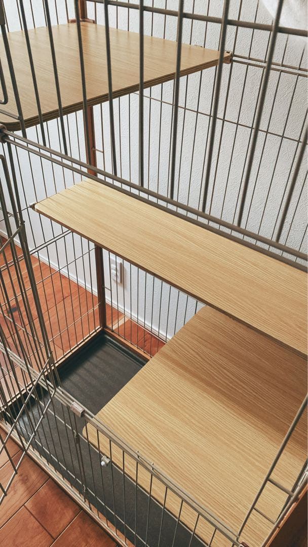 【引き取り限定】BTM 猫 ケージ 木製 2〜3段 ナチュラルカラー