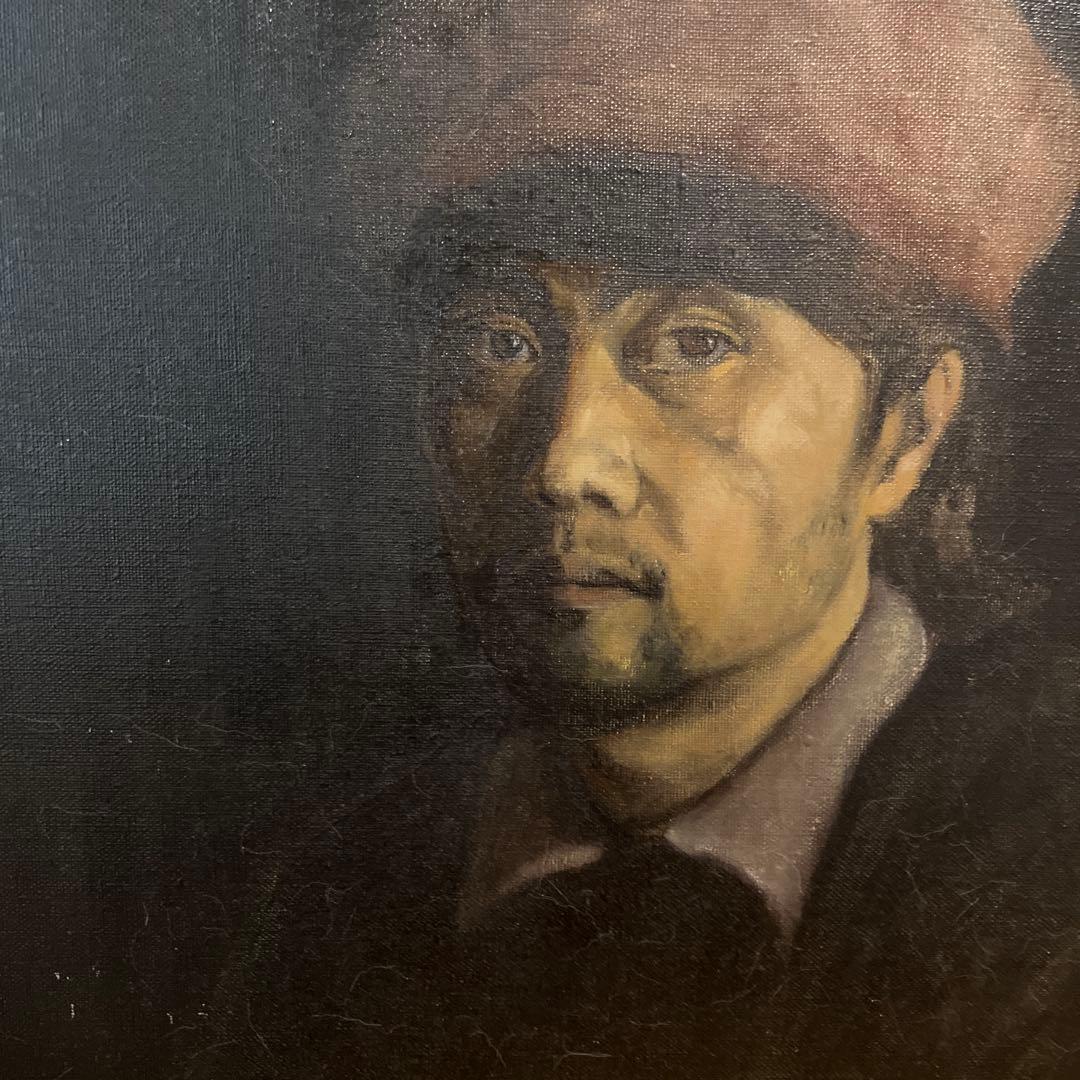 油彩画 人物肖像 ダークブラウンフレーム