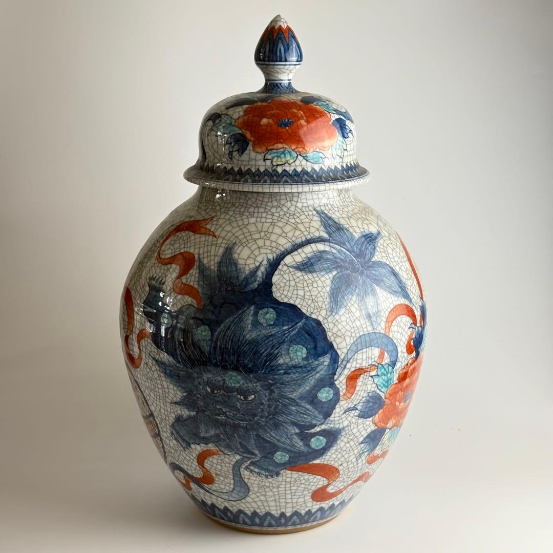 鍋島焼 青山窯 鍋島青山 色鍋島壷 壺 高さ46㎝ 飾り壷 青磁 花瓶