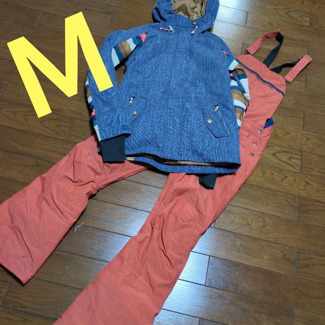 ROXY　スノボウェア　上下セット　Ｍ　ボーダー　デニム風　ビブパンツ