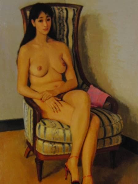 梶 進 「ハイバックチェアーの裸婦」、希少な限定画集より、藤島 武二、新品額装付