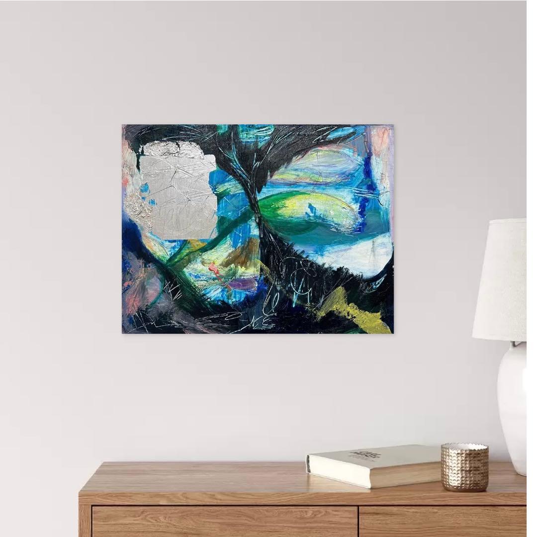 【F6号】2000Hz、真夏の夢 油絵 原画 oil paintingブルー