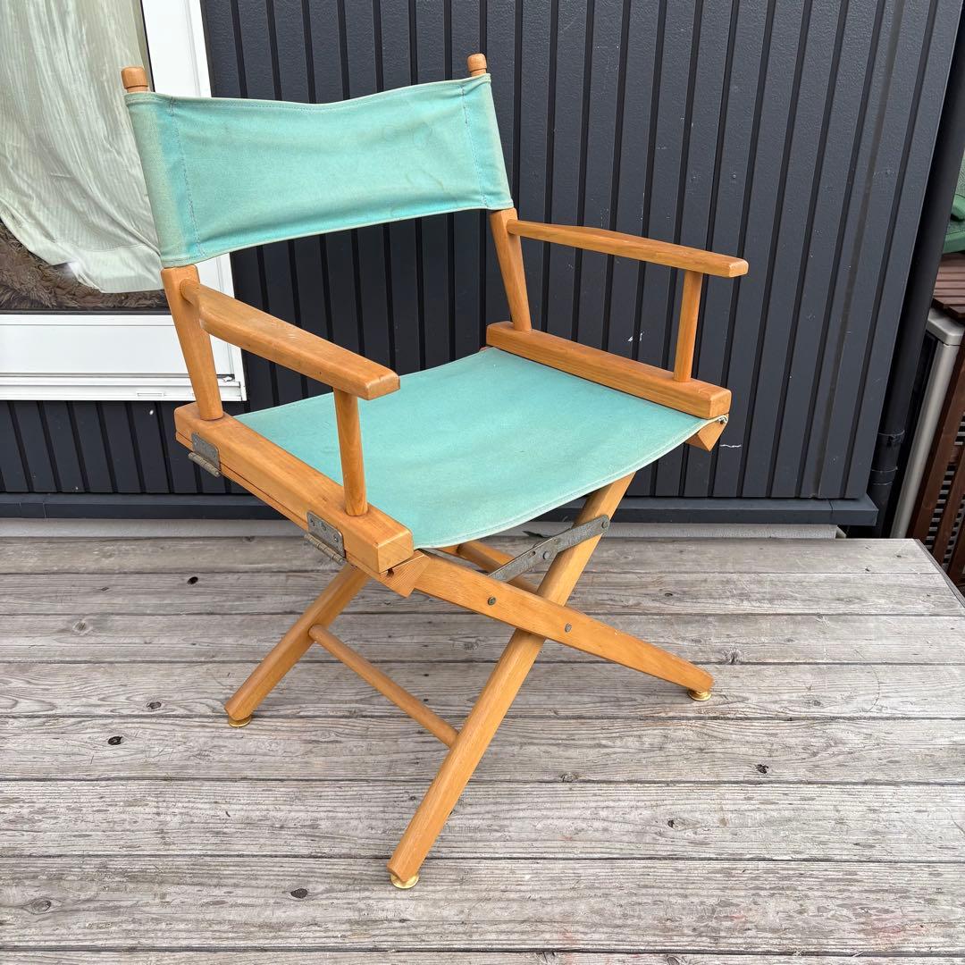 北欧レトロ 折りたたみ ディレクターズチェア 木製 キャンバス地 グリーン