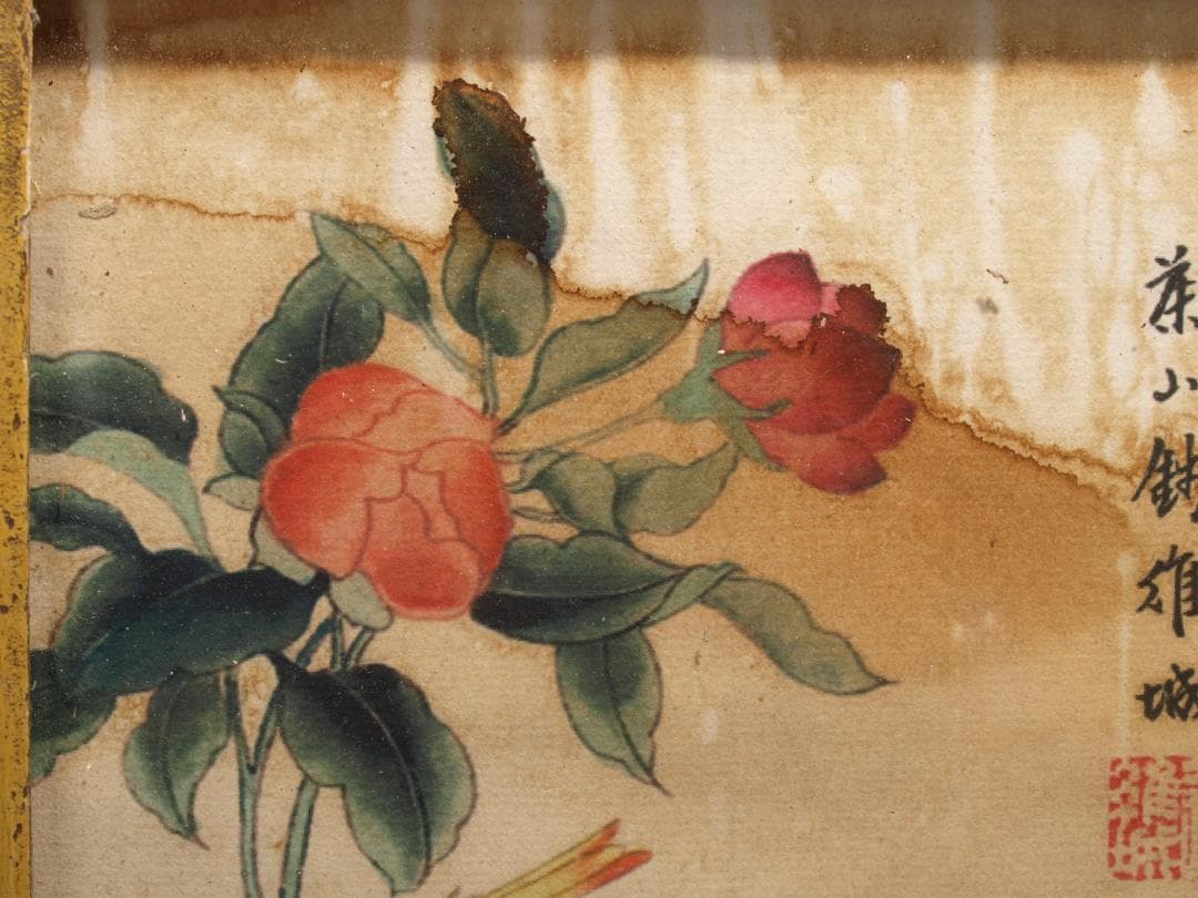 古美術 掛け軸花図 中国徐崇嗣　 唐 肉筆保證 　掛け軸　 AK1674B8-3
