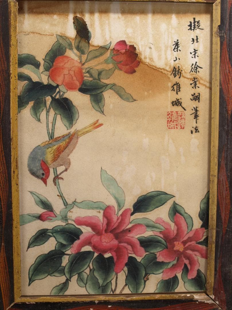 古美術 掛け軸花図 中国徐崇嗣　 唐 肉筆保證 　掛け軸　 AK1674B8-3