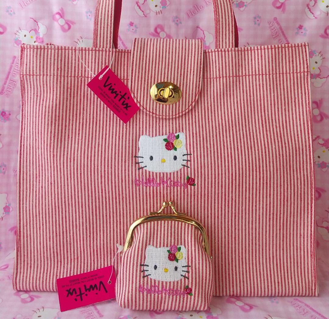 キティ　vivitix　バッグ　財布　がま口　デニム　ローズ　刺繍　レトロ