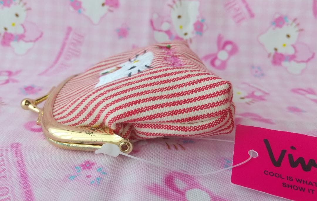 キティ　vivitix　バッグ　財布　がま口　デニム　ローズ　刺繍　レトロ