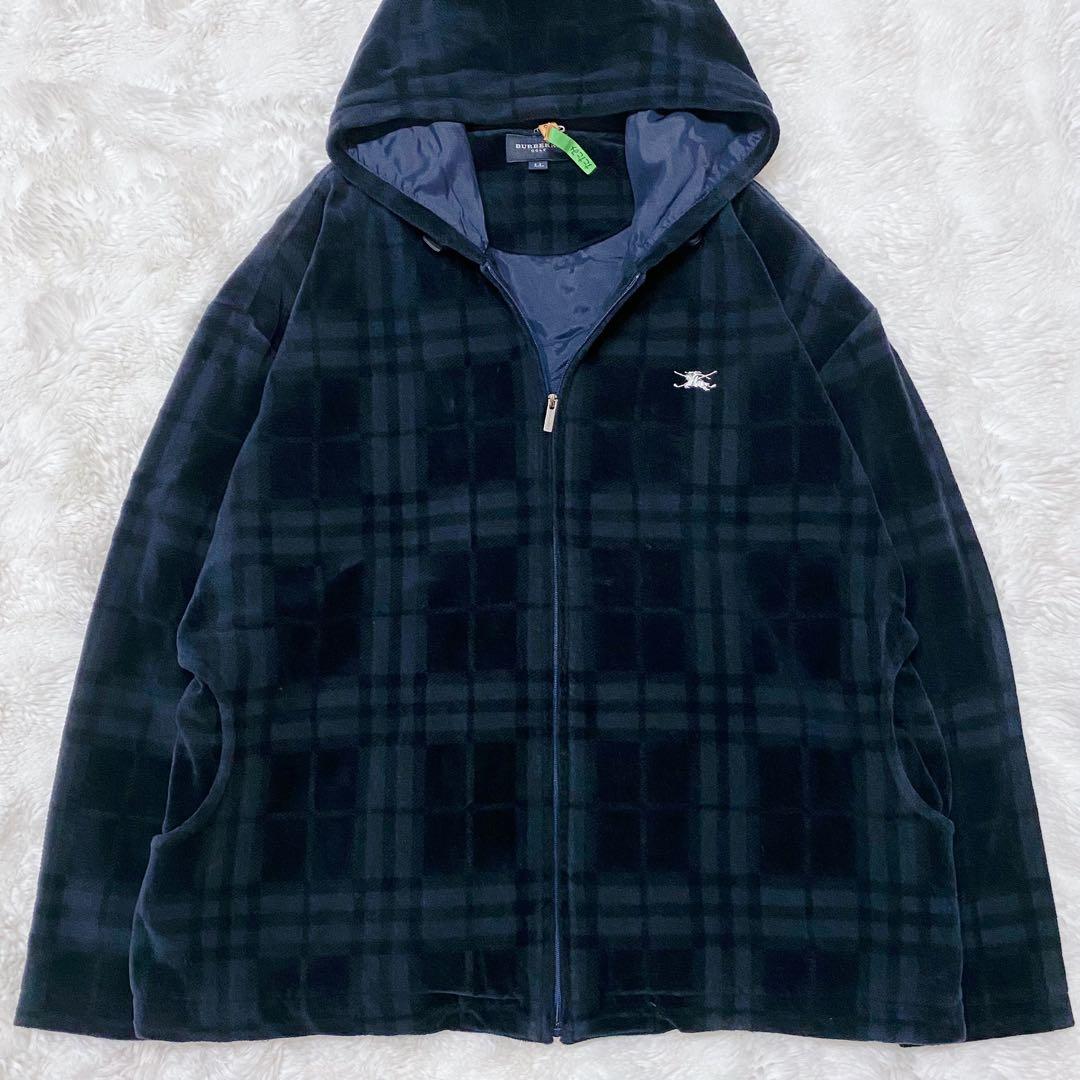 【大きいサイズ】バーバリー ゴルフ ギガチェック ベロア パーカー ネイビー
