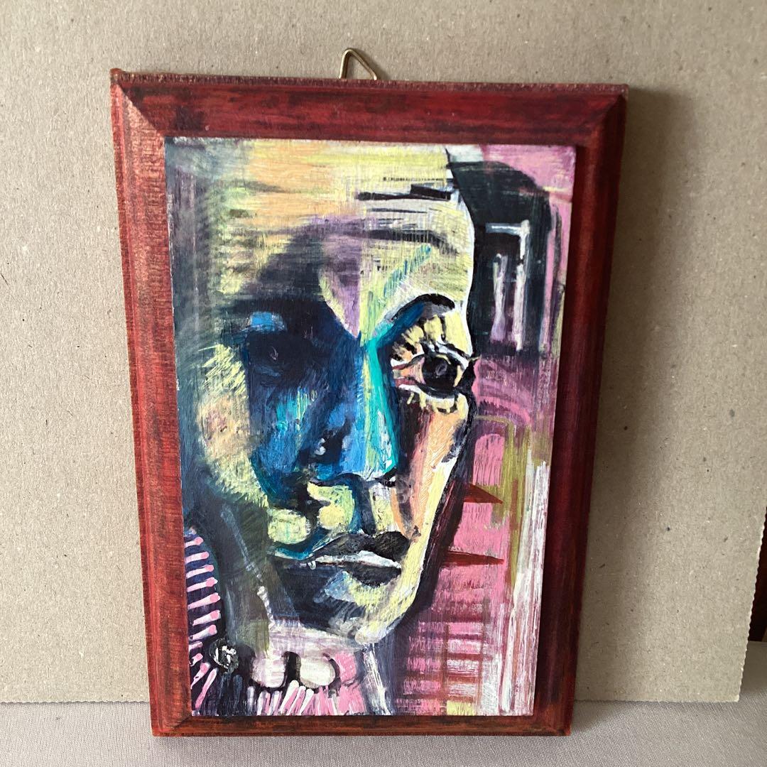 林　耕平　　コウヘイ画伯　　　自画像　　油彩画　　木製ボード