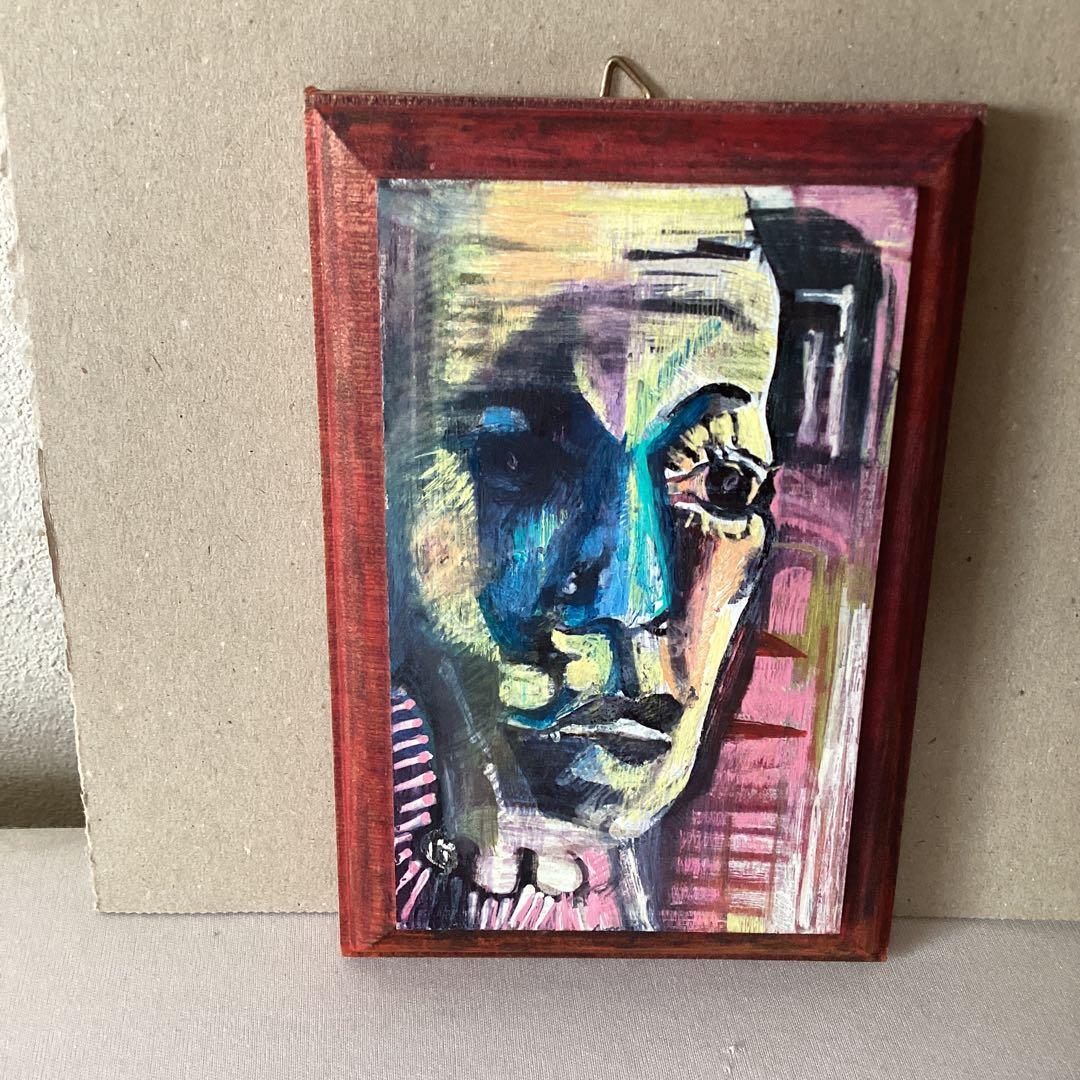 林　耕平　　コウヘイ画伯　　　自画像　　油彩画　　木製ボード