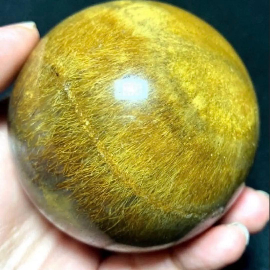 超大玉　64mm ゴールドルチルクォーツ　丸玉　スフィア　金針水晶