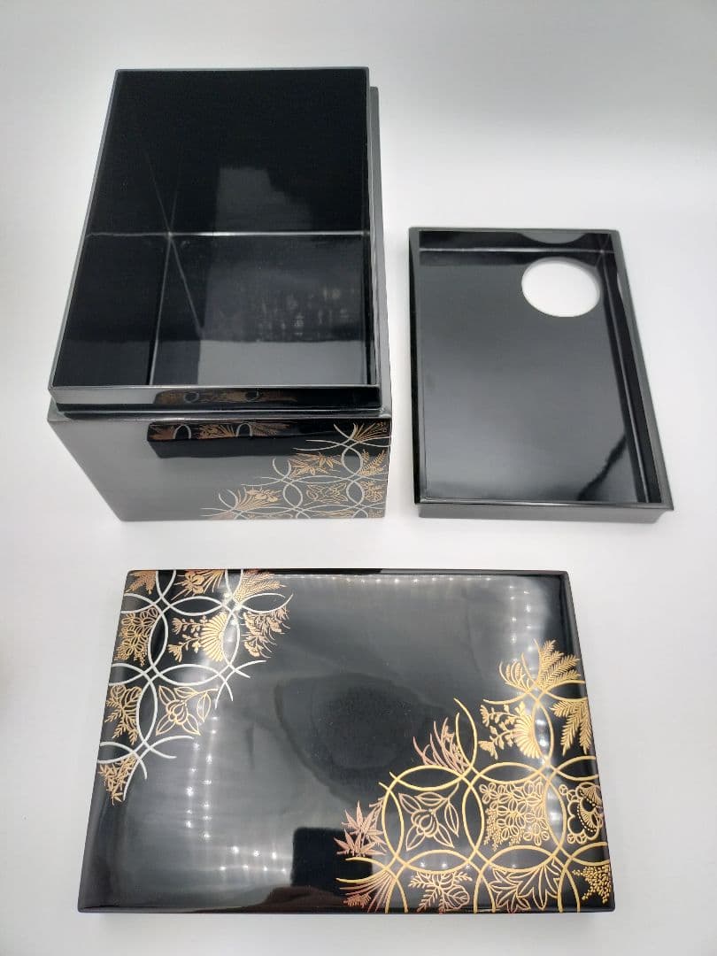 b74 茶箱 七宝四季草花 加賀蒔絵 西村松逸 茶箱 茶道具 古物