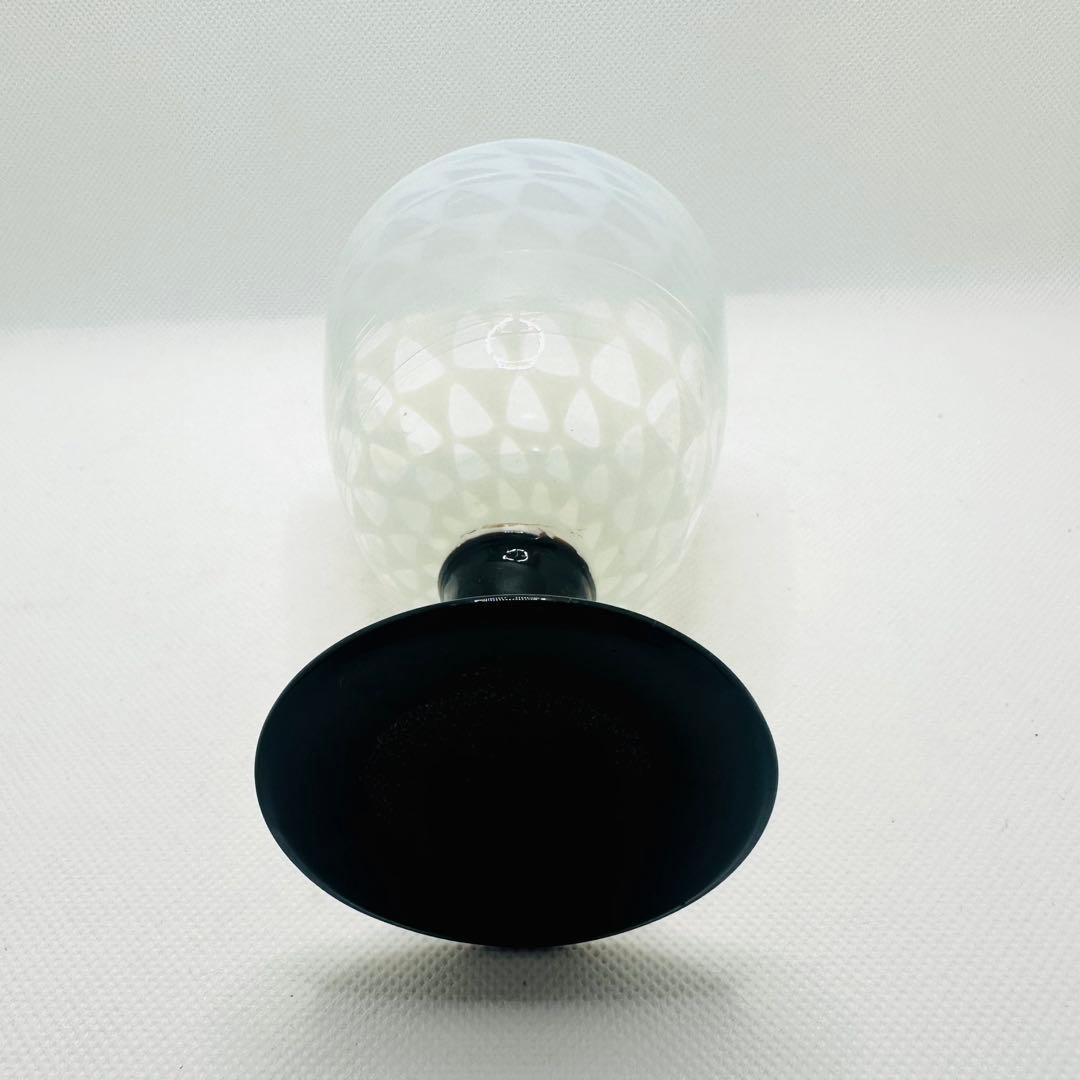 大正～昭和初期 アンティーク 氷コップ 手吹きガラス 黒脚 水玉模様　希少