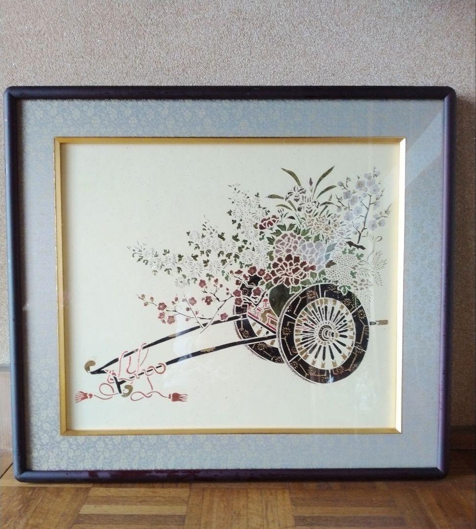 箔押し絵　花と御所車