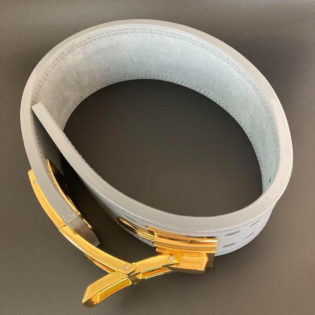 新品 パワーベルト レバーアクション Sサイズ 本革 グレー×ゴールド 可変式