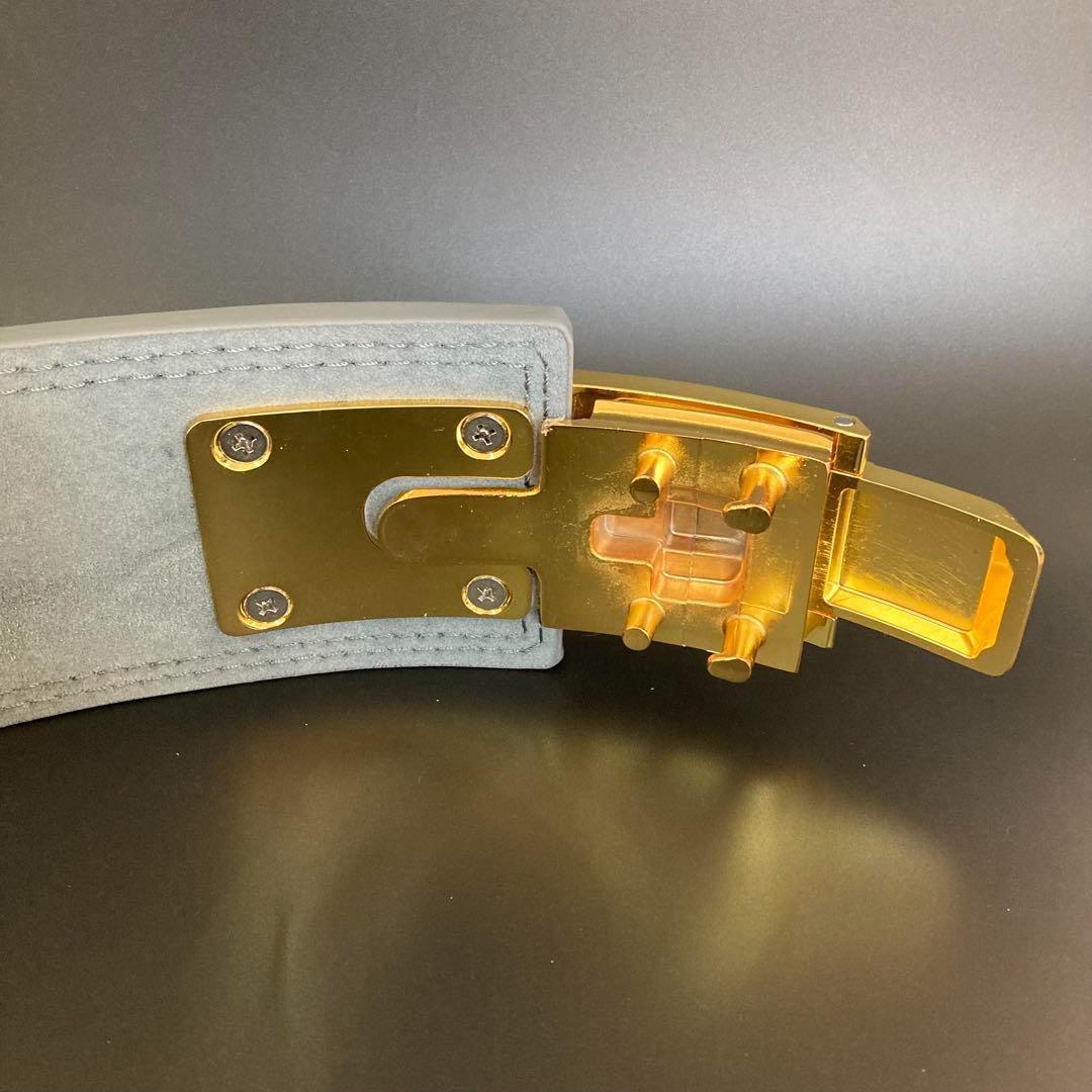 新品 パワーベルト レバーアクション Sサイズ 本革 グレー×ゴールド 可変式