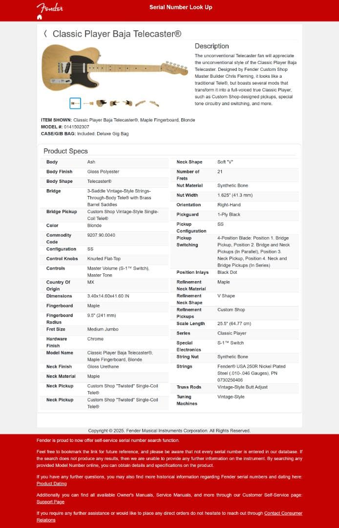 ギター Fender Classic Player Baja Telecaster