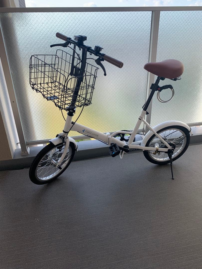 送料込み!走行2km程度 折りたたみ自転車 ホワイト ブラウンサドル